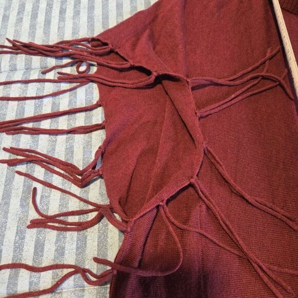 MICHAEL Michael Kors Fringe Cowl Neck oversized Poncho Large burgundy casual - Picture 6 of 10